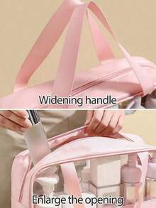 1pc Large Capacity Travel Makeup Bag, Handheld Cosmetic Organizer Bag, Portable Toiletry Bag, Makeup Brush Holder, Skincare Products Storage Bag, Handbag, Waterproof Bathroom Toiletry Bag, Suitable For Lipstick, Makeup Brushes, Eyeshadow, Mirror, Eyeliner, Lip Gloss, Skincare, Toothbrush, Toothbrush Cup, Soap, Shampoo, Comb, Watch, Phone, Necklace, Jewelry, Digital Products, Storage, Christmas Gift, Gift For Women, New Year Gift Wash Bag For Travel For Bathroom For Women