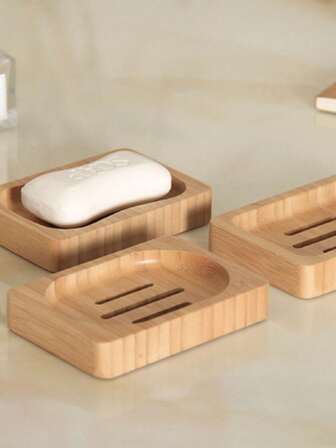 Plato de jabón de bambú natural con ranuras de drenaje automático y pies de goma antideslizantes - Soporte de jabón rectangular de alta calidad para baño, ducha, cocina - Bandeja de madera a prueba de humedad con diseño de ranuras