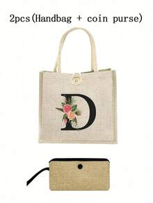1 Stück Leinen Blumen Buchstaben Handtasche, einfache Handtasche mit großer Kapazität, tragbare lässige Aufbewahrungstasche, multifunktionale Einkaufstasche, personalisiertes Geschenktasche, geeignet für Hochzeiten, Geburtstage, Strände, Festivals, perfekte Geschenke für Frauen, Lehrer, Freunde, Brautjungfern, große Taschen, Studenten und Schulanfang, beste Lehrergeschenke für den Lehrertag, beste Geschenke zur Wertschätzung von Lehrern