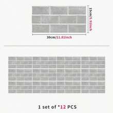 12pcs Classic Black/White/Gray Tile Wall Stickers, Suitable For Living Room And Bedroom Home Decor, Bathroom Wall Decor, Waterproof Self-Adhesive Tile Stickers, Vinyl Wallpaper, Kitchen Oil-Proof Tile Stickers - Multicolor - View 12