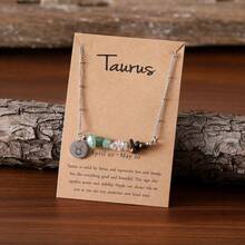 1pc Bohemian Style Natural Stone Necklace With 12 Zodiac Birthstone Pendants - Astrology Constellation ​Personalized Aries​,Taurus​​,Gemini​​,Cancer​​​​,Leo​ ,Virgo​,Libra​,Scorpio​​,Sagittarius​​,Capricorn​,Aquarius​​,Pisces​ Jewelry Perfect Birthday Gift For Her Women, Men, Daughte, Wedding Party Mother's Day Christmas Versatile Everyday Wear (Stone Shape, Size, And Color May Vary)