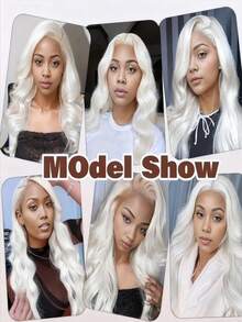 Platinum Blonde Colored Body Wave Lace Front Wigs Human Hair With Baby Hair 13x6 HD Transparent Wet And Wave Human Hair Wig For Women 250 Density Water Wave Glueless Wigs Human Hair Pre Plucked Bleached Knots - 米色 - 查看 8