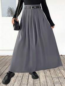 Chân váy xếp ly EARO Chic dành cho nữ, thiết kế cạp cao co giãn, chân váy dài xếp ly có thắt lưng thời trang, thích hợp cho mùa thu/đông. - Xám - Xem 6