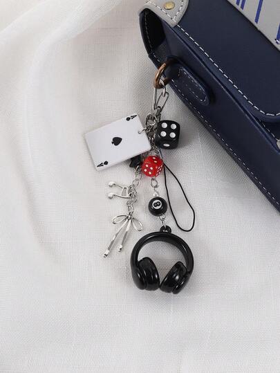 1 قطعة سماعات أذن مصغرة مخصصة ذات تصميم مبتكر على شكل نرد وبطاقات بوكر، تشمل على عقد وملاحظات ونجوم وإكسسوارات أخرى للمفاتيح، إكسسوارات سيارة للنساء، حبل معلق للهاتف المحمول وحقيبة، هدايا لصديق/معلم/عيد الميلاد