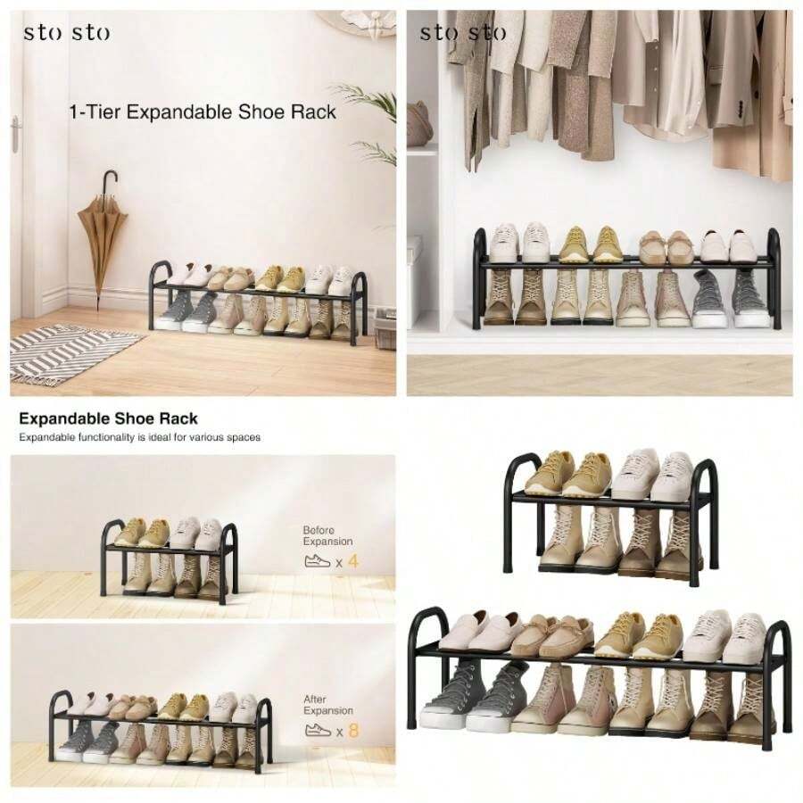Organizador de zapatos expandible, estante de metal de 1 nivel para clset, hasta 8 pares de almacenamiento ajustable para entrada de puerta delantera, organizador de pie ltima intervensin - inicial - Ver 1