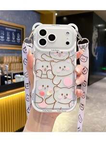 Cute Bear Eye Perforated Phone Case + Phone Lanyard Strap, Compatible With IPhone 17/17 Air/17 Pro/17 Pro Max, 16/16 Plus/16 Pro/16 Pro Max, 15/15 Plus/15 Pro/15 Pro Max, 14/14 Plus/14 Pro/14 Pro Max, 13/13 Pro/13 Pro Max, 12/12 Pro/12 Pro Max, 11, Dust-Proof, High-Value, Popular