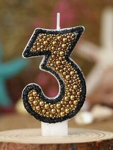 1 pièce Bougie numéro d'anniversaire, bougie d'anniversaire boule dorée, décoration de gâteau à la bougie, convient pour les articles de célébration d'anniversaire - Multicolore - Voir 4