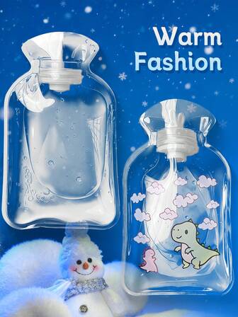 1/2个热水袋和毛绒布热水袋，水豚图案，暖手宝，带套热水袋，冬季适用，生理期适用，暖手宝，女士热水袋，2升超大容量可选，可重复使用，内含超柔软法兰绒套，可爱卡通透明PVC暖手宝热水袋，也可作多功能冰袋使用，方便携带