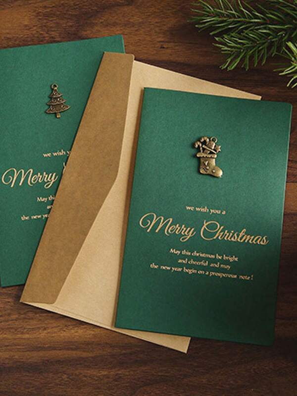 Cartão de felicitações de folha dourada vintage de Natal, cartão postal de Natal metálico com envelopes para desejos de aniversário, Natal