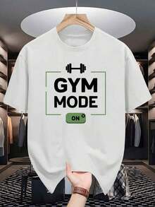 GYM MODE Men's White T-Shirt - Casual & With Dumbbell Graphic, Short Sleeve, Round Neck, Polyester & Spandex Blend, Perfect For Summer Workouts & Casual Attire; Women's Autumn Cotton Loose T-Shirt: Soft Winter Inner Wear Fashion Design, Soft Fabric,  Loose Fit, Hip-Hop Street Style, Unisex, Suitable For Home And Daily Wear - 白色 - 查看 1