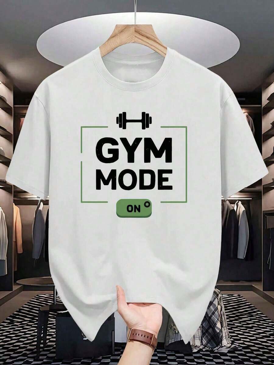 GYM MODE Men's White T-Shirt - Casual & With Dumbbell Graphic, Short Sleeve, Round Neck, Polyester & Spandex Blend, Perfect For Summer Workouts & Casual Attire; Women's Autumn Cotton Loose T-Shirt: Soft Winter Inner Wear Fashion Design, Soft Fabric, Loose Fit, Hip-Hop Street Style, Unisex, Suitable For Home And Daily Wear - 白色 - 查看 1