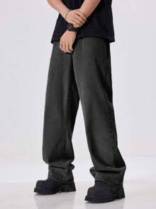 Jeans Business Straight Leg Men's Slim Fit Multifunctional Solid Color Pants Mid Waist Commuting Casual Wear, Fashionable Street Side Four-Color Optional Straight Leg Version, Easy And Comfortable To Wear All Year Round - 深灰色 - 查看 4