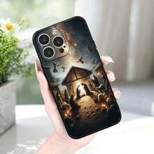 Funda de Teléfono con Diseño de Patrón de Navidad de Cristo y Jesús para 11/12/13/14/15/16 Pro Plus, Cubierta Protectora de TPU Negra, Regalo Exquisito - Colores mixtos - Ver 3