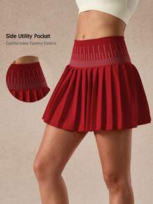 NcmRyu 1 Stück Damen Mode Elastische Taille Lässig Vielseitig Plissee Hohe Taille Halbschlüpfer Sicherheits-Shorts mit Taschen, Tennis Rock für Training & Sport