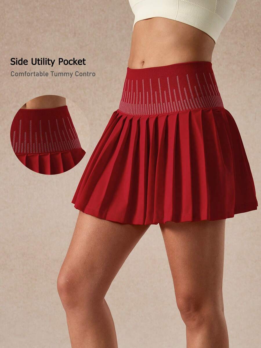 NcmRyu 1 Stück Damen Mode Elastische Taille Lässig Vielseitig Plissee Hohe Taille Halbschlüpfer Sicherheits-Shorts mit Taschen, Tennis Rock für Training & Sport