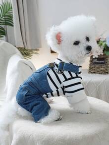 1 pieza Ropa para mascotas, Pantalones clásicos a rayas para perros pequeños y cachorros, Atuendo cómodo y elegante para salir - Multicolor - Ver 3