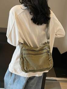 Fashionable Vintage Denim Women's Shoulder Bag, Casual & Versatile, Compact Yet Stylish, Large Capacity Commuter Crossbody Bag, Suitable For Outings, Dates, Shopping, Daily Matching, Office And Other Occasions - Green - View 5