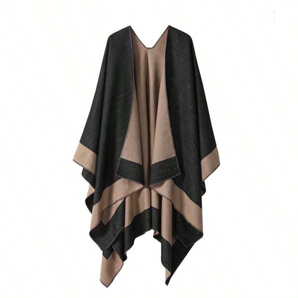 1pc Color Block Wavy Retro Streetwear Solid Reversible Faux Cashmere Shawl For Women