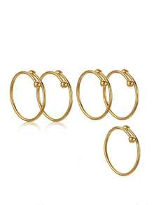 5 قطع خاتم مصنوع من الفولاذ المقاوم للصدأ مطلي بالذهب بتصميم كرة مفتوحة وصليب، طراز عتيق أوروبي وأمريكي بسيط بكرتين قابل للتعديل الحجم للأصابع، إكسسوارات مجوهرات