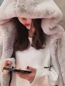 Women Faux Fur Coats - 淺灰色 - 查看 3