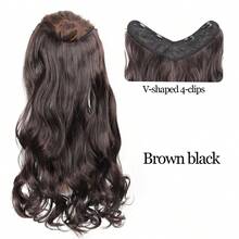 16/20/24/28英寸长波浪V型接发合成长波浪发型棕黑色深棕色假发耐热假发夹式接发3件/套女士日常佩戴1件