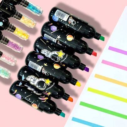 6pcs Star Planet Wine Bottle Mini Highlighter Marker Pen For Kid Gift School Office Supply