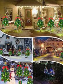 4/2/1 paquets Arbre de Noël solaire lumineux extérieur Arbre de Noël pré-éclairé 2 modes clignotants Arbres de Noël solaires avec lumières LED pour vacances, porche, jardin, patio, cimetière, allée