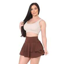 Elegant High Waist Double Layer Ruffled Skirt Shorts - 鏽棕色 - 查看 3