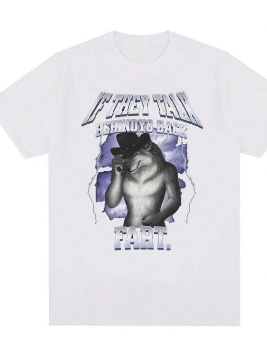 If They Talk Behind Yo Back Fart Wolf Literally Me Funny Meme Emo T-Shirt Men's Clothing Harajuku Retro T Shirt - White - View 1