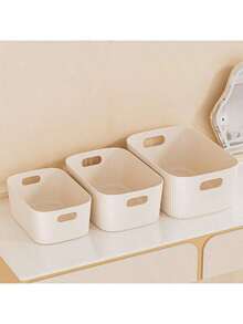 3 Piecesmultifunctional Storage Box - Suitable For Cosmetics, Snacks, Etc. -Durable Plastic Storage Racks For Kitchen, Bathroom, And Dormitory Bedroom Vanity Storage - White - View 10