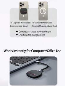 Lenovo US203 High-Speed Dual-Mode Solid-State Drive With 2000MB/S File Transfer Speeds, Type-C USB 3.2 Compatibility, Magnetic Connection, Fingerprint Encryption, And Metal Protection. - Black - View 2