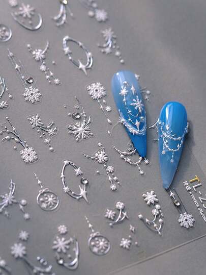 Christmas Nail Stickers, 5D Embossed Gold Snowflake Nail Decals Xmas Tree Merry Christmas Snowflake Winter Nail Design Holiday Nail Art Decoration For Women Girls