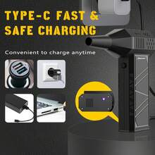 BENJEN - Soplador de aire comprimido, eléctrico, de 150 000 rpm para limpiar teclados y PC, velocidad ajustable infinitamente, sin cables, ventilador turbo, secador, soplador para coche y más - negro - Ver 6