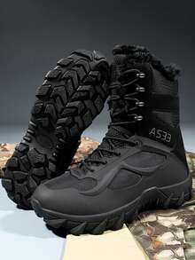 Winter Thick Plush Lined Men's Snow Boots, High-Quality Anti Slip Men's Hiking Boots, 2025 New Plus Size Shoes, Durable Anti Slip Hiking Shoes, Combat Training Boots, High Top Men's Autumn And Winter Boots, Men's Outdoor Hiking Shoes, Sports And Leisure Shoes, Long Boots, Black Boots, Gray Boots, Sand Boots, Brown Boots, Men's Cycling Boots, Suitable For Cold Weather In Autumn And Winter, Sizes 39-47 (Irregular Pattern) - Black - View 4