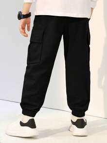 1pc Boys' Fashionable Casual Multi-Pocket Cargo Pants, Versatile For Daily Wear - Black - View 2