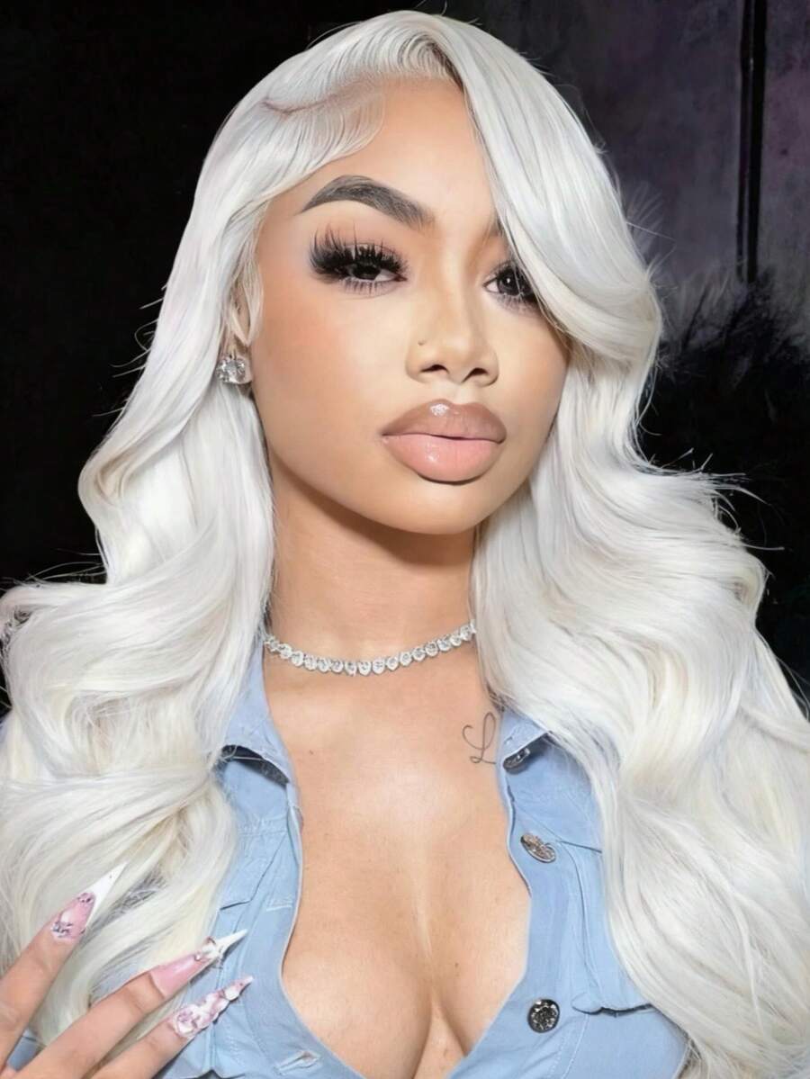 Platinum Blonde Colored Body Wave Lace Front Wigs Human Hair With Baby Hair 13x6 HD Transparent Wet And Wave Human Hair Wig For Women 250 Density Water Wave Glueless Wigs Human Hair Pre Plucked Bleached Knots - 米色 - 查看 1