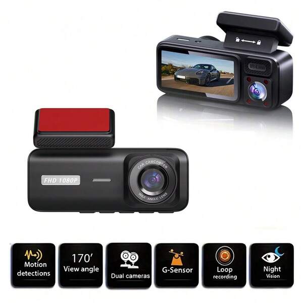 Double Camera Dash Cam, Car Video Driving Recorder, Front/Cabin View Recording, Car Dashcam, Wide Angle, Night Vision, Loop Recording, G-Sensor
