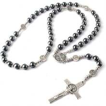 Hematite Rosary Necklace With Black Stone & Stainless Steel Beads, 48cm - 聖米迦勒玫瑰經 - 查看 8