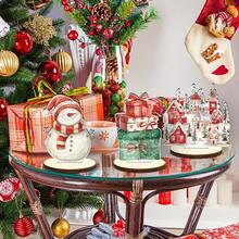 8 pièces Décorations de centre de table de bureau en bois classique pour Noël, style campagnard, bonhomme de neige, cerf, Père Noël, décoration de bureau, accessoires photo, fournitures de fête