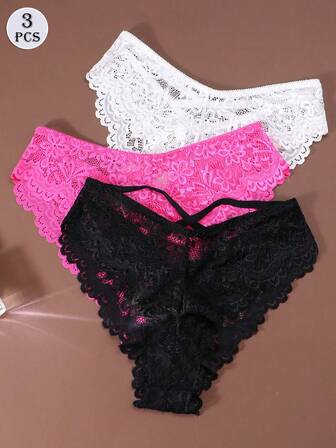 3件套女士性感蕾丝内衣内裤三角裤低腰女士内裤