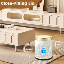 1-Pc Plastic Modern Waste Bin[3.17gal Odor Lock Trash Can][Oval Push Top Garbage Container]For Bedroom/Bathroom/Kitchen, Black - 星際灰 - 查看 5