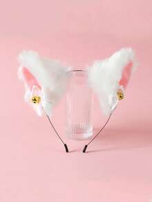 2pcs Women White Sexy Mesh Furry Ear Headband Bow Choker Bell Costume Accessories Prop, Halloween Gift, Party Supplies