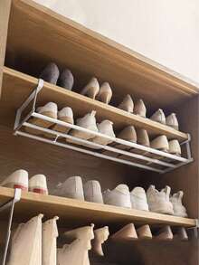 1pc Retractable Shoe Rack, Household Retractable Shoe Cabinet, Layered Partition Board Shoe Tray, Lower Hanging Basket Storage Rack, Cabinet With Layered Partitions Inside, Space-Saving Layered Partitions, Used For Storing Shoes In Home Cabinets, Lower Hanging Hanging Storage Rack - Multicolor - View 6