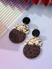 1 Coppia di Orecchini a Cerchio Asimmetrici con Stampa Leopardata, Accessorio Versatile e di Qualità per Donne, Adatto per Uso Quotidiano, Vacanze, Casual e Come Regalo