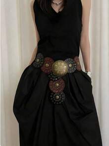 1-Piece Western Cowboy Bohemian Punk Belt Personalized Fashion Accessories Women's Brown Two Circle Eye Round Cake Belt Decoration Bohemian Belt Dress Accessories Suitable For Daily Commuting And Versatile Matching, Friend Gatherings, Vacation Dinners, Dances, Parties, Music Festivals Wearing Matching, Giving Gifts To Friends, Family Gifts, Mother Gifts, Girlfriend Gifts, Birthday Gifts, Valentine's Day Gifts, Mother's Day Gifts