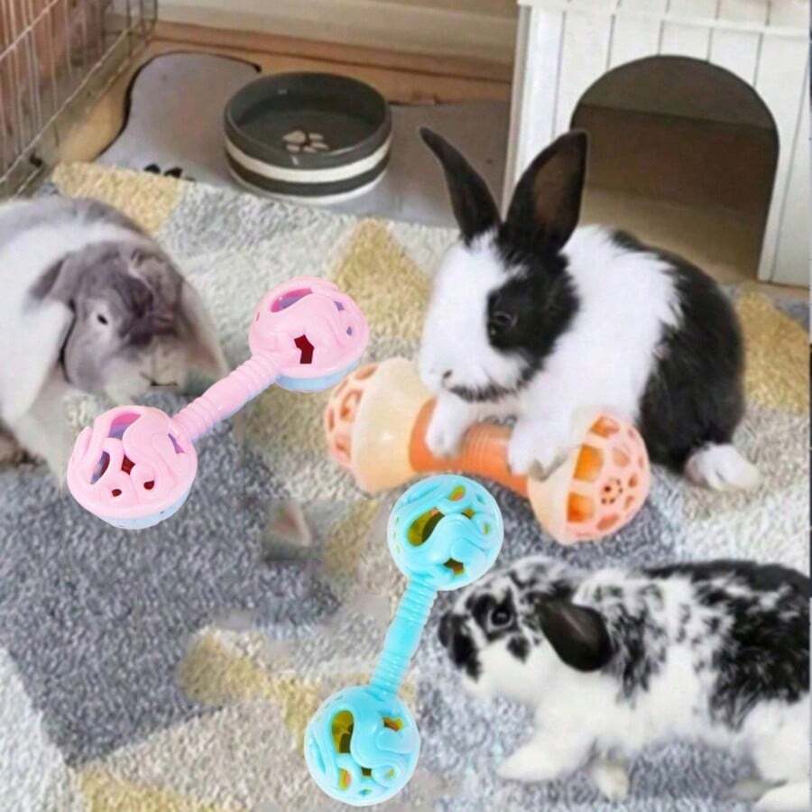 2/3/5 brinquedos interativos para coelhos com sinos e conjunto de bolas de plástico duráveis, adequados para pequenos animais de estimação, como ratos, coelhos, porquinhos-da-índia e hamsters, cor aleatória - Multicolorido - Ver 1