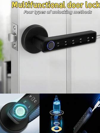 The Smart Door Lock Offers Four Unlocking Methods: Fingerprint Unlock, Password Unlock, Key Unlock And Remote Unlock. This Enables You To Open The Door More Conveniently.