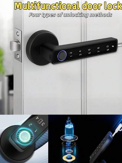 The Smart Door Lock Offers Four Unlocking Methods: Fingerprint Unlock, Password Unlock, Key Unlock And Remote Unlock. This Enables You To Open The Door More Conveniently.