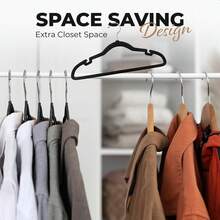 100 Pack Velvet Hanger For Shirt Pants Dresses Skirts Suits Jackets - Slim Space Saving Design - Standard Coat Hanger - Sturdy & Durable Design With Shoulder Grooves Hook - 黑色 - 查看 5