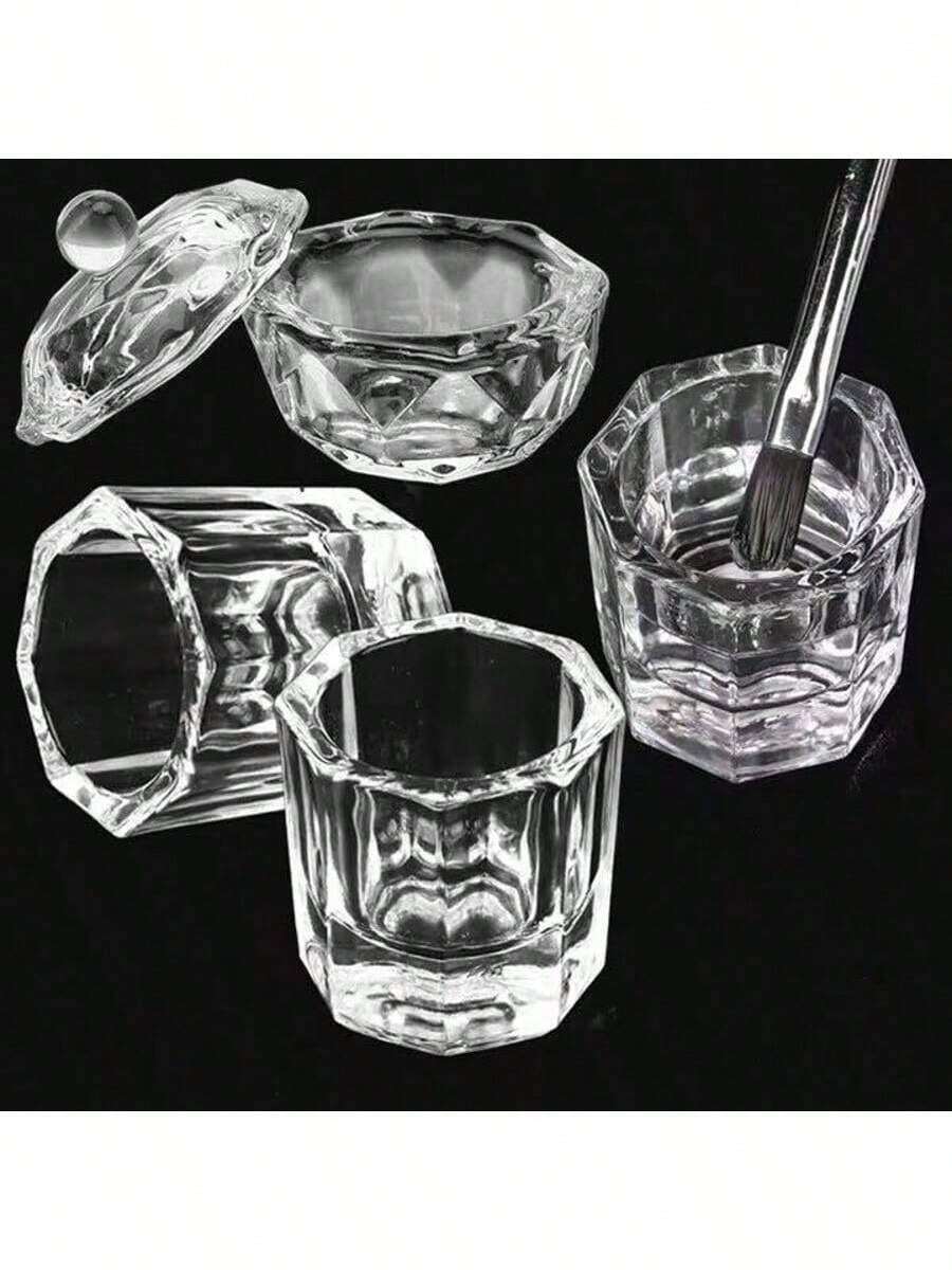 1/2/3/12 pezzi Coppetta per unghie in vetro cristallo, piatto per liquido acrilico, ciotola trasparente, contenitore per polvere, contenitore per liquido acrilico per unghie e scatola in vetro, accessori per decorazione unghie